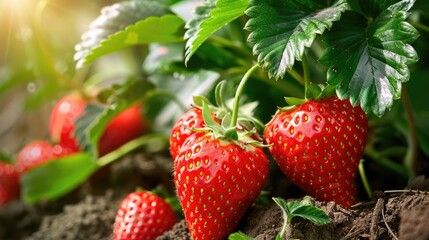 Beautiful strawberry growing on a bush