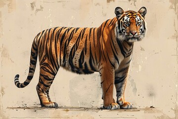 Illustration of a tiger in the wild.