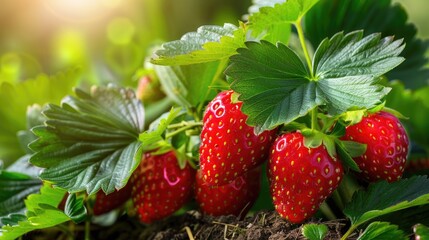 Beautiful strawberry growing on a bush