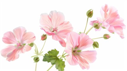 Obraz premium Delicate Pink Flowers on White Background, Generative AI