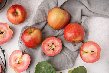Sweet pink apples on white background