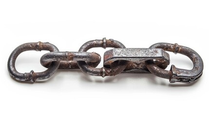 Metal chain with padlock on white background represents restricted access