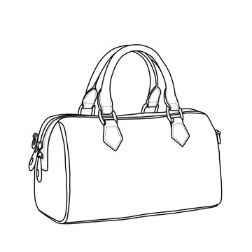 recommend clip art: Top Handle Bags for Women, Tote Bag Satchel Handbags Shoulder Bag Line art, outline vector doodle illustration front view, isolated on white background