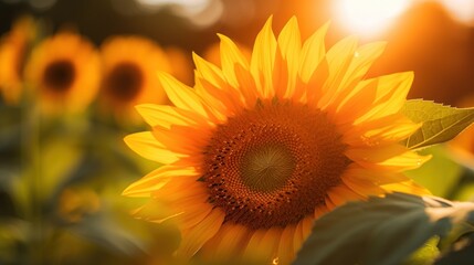Obraz premium A close up of a yellow sunflower with its petals open