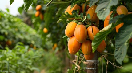 Papaya fruit on papaya tree. 