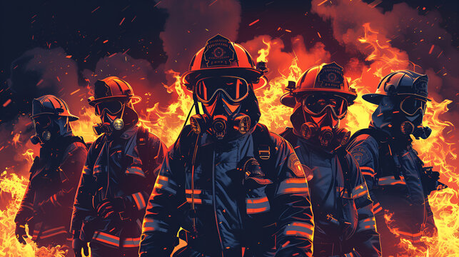 un grupo de bomberos saliendo de entre las llamas del fuego heroes que dan seguridad y proteccion ante el peligro vestimenta de bombero dia del bombero