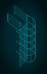 Fire escape isometric blueprint