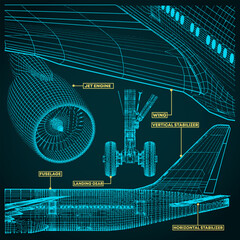 Fragments of blueprints of a civil aircraft