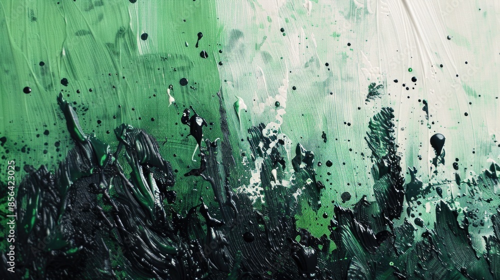 Poster green black and white paint splashes creating a textured colored backdrop