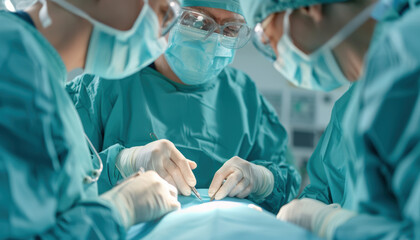 A group of surgeons are performing a surgery on a patient
