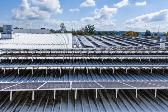 Solar panels on rooftop of shopping mall