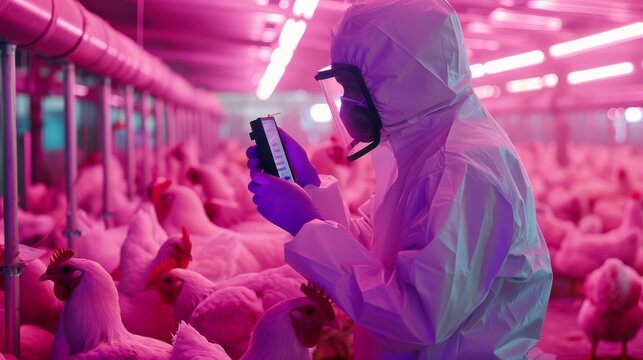 A worker using a thermal scanner to check the temperature of poultry for H5N1 symptoms.