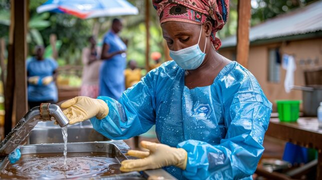A health worker demonstrating proper handwashing techniques to prevent H5N1.