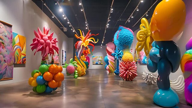 Colorful Balloon Art Installations in Gallery with Ai generated.
