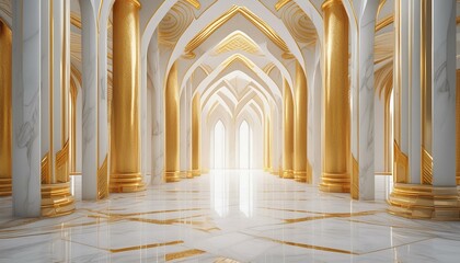 Obraz premium a white marble room with gold paint on the walls and a floor that has gold paint on the walls and floor that has gold paint on the walls.