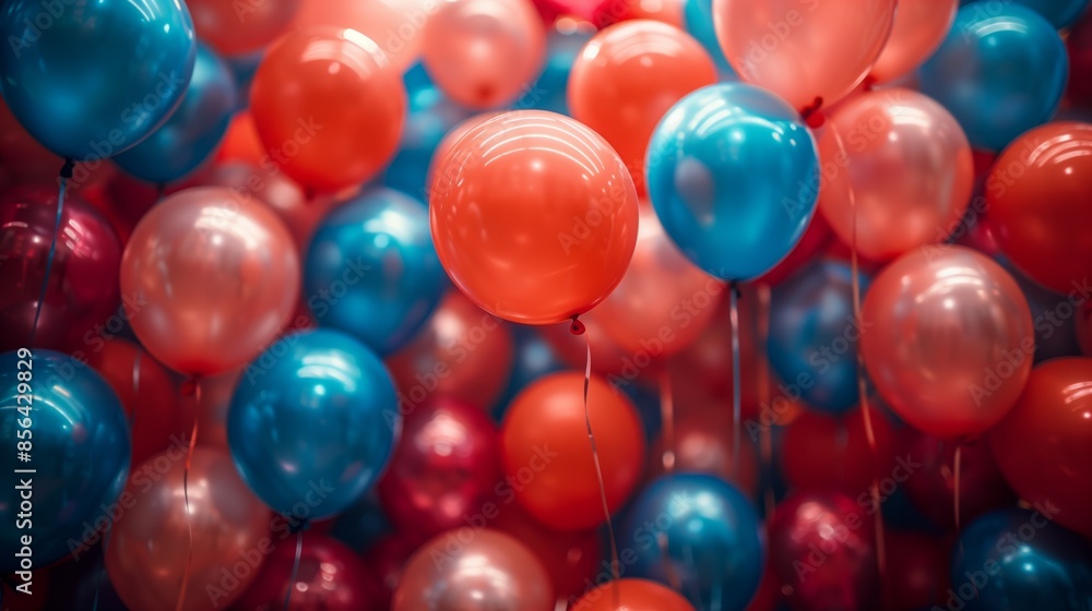 Poster a close-up shot of a room filled with various sizes and colors of balloons, creating a festive atmos