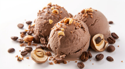 Artistic espresso and hazelnut gelato, an image of artistic espresso and hazelnut gelato, with bold coffee flavors and nutty textures, against a clean white background