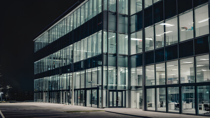 Fototapeta premium City Lights Gleam: The Mall's Glass Doors Under Stars
