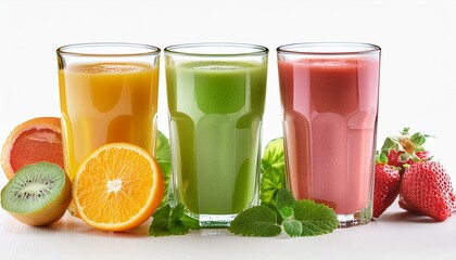 glasses of fresh smoothie on  background