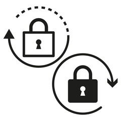 Lock and arrow icons. Black and white. Vector security symbols. Data protection.
