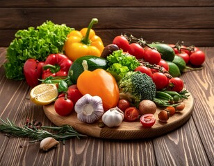 Fresh delicious ingredients for cooking on a wooden background.