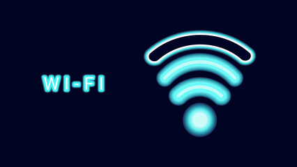 WiFi symbols neon effect dark background. Waves Wi Fi signal icon. Internet connection modern technology. Design web page billboard banner. Vector illustration.