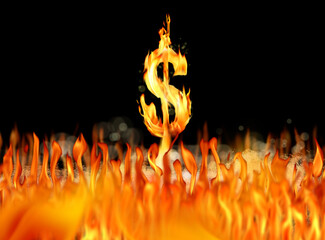 Conceptual burning dollar sign