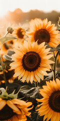 Obraz premium Campo de Girassóis ao Pôr do Sol