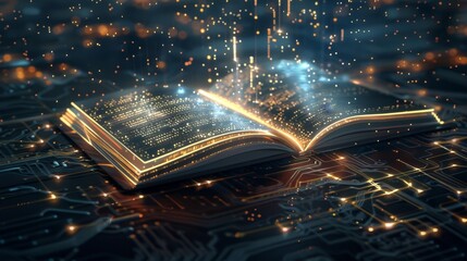 Futuristic Digital Book with Glowing Circuits - Generative AI