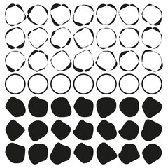 Abstract circle shapes. Geometric pattern set. Black and white. Vector elements.