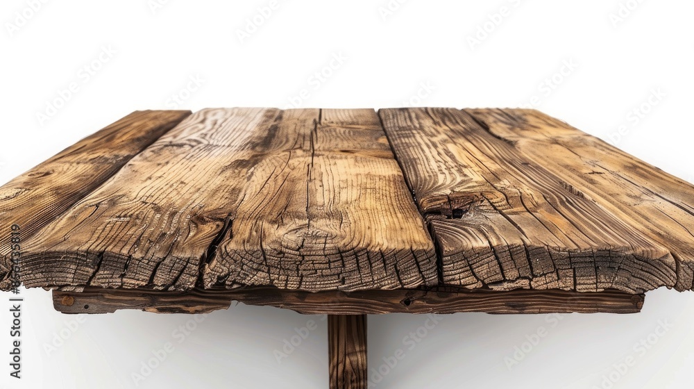 Poster rustic wooden table on white background for product display or design with clipping path