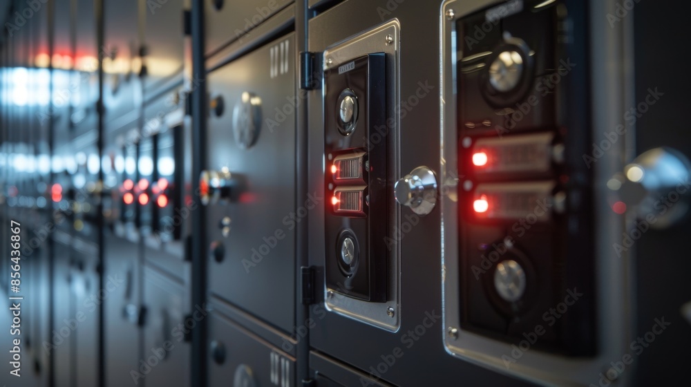 Poster a closeup of the lockers keypad used to securely lock and unlock the compartments for charging devic