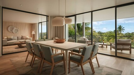 modern dining room with table