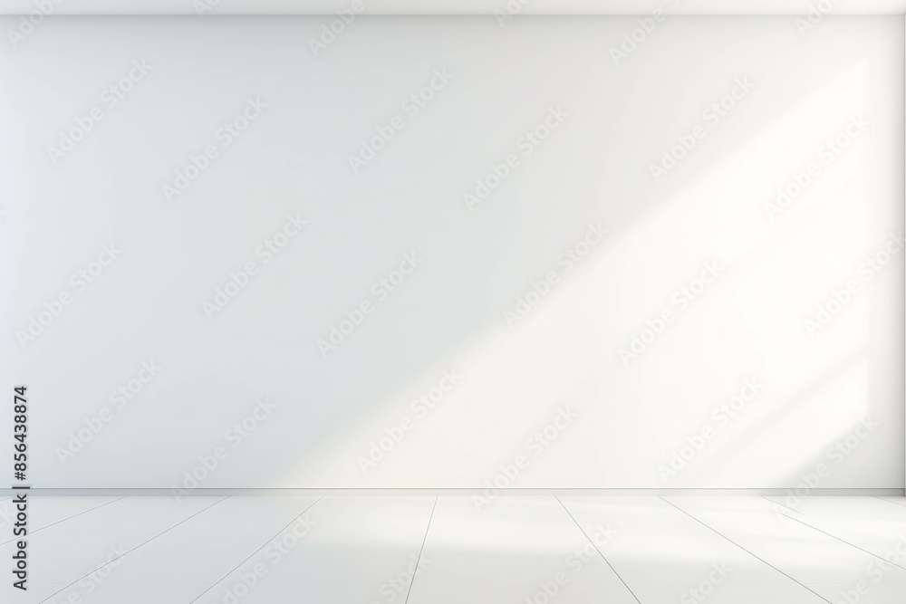 Poster minimalist white room with soft daylight casting subtle shadows on the floor