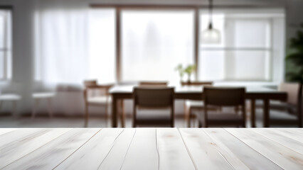 White wooden table front side focus empty table in room