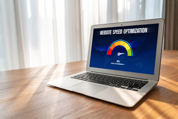 Computer software evaluating website loading speed. Concept of improving website loading speed...
