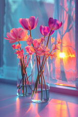 Bouquets of flowers in glass vases