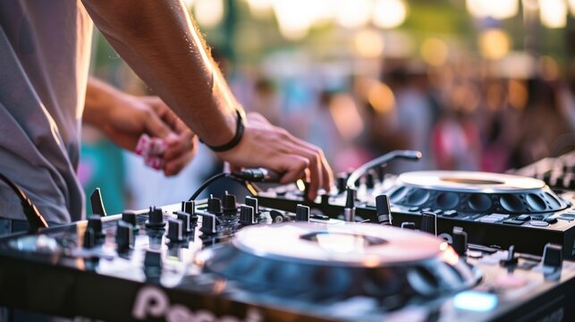 A DJ spinning upbeat tunes adding to the lively and energetic atmosphere of the launch event.