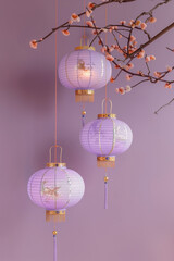 Chinese Traditional Lamp. Pink Background