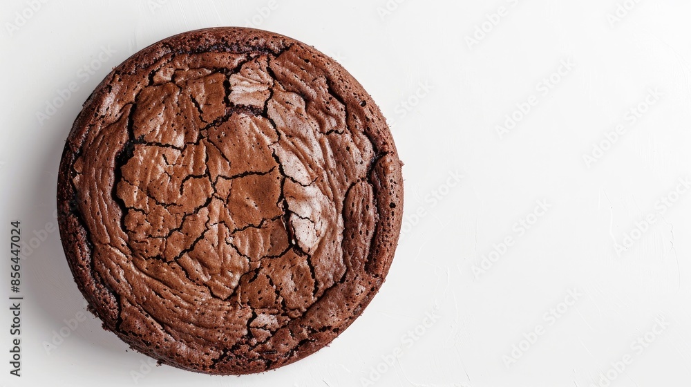 Poster simple chocolate cake on white background with space overhead view beloved treat with cocoa