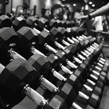 close up of a lot of dumbbell weights in the gym