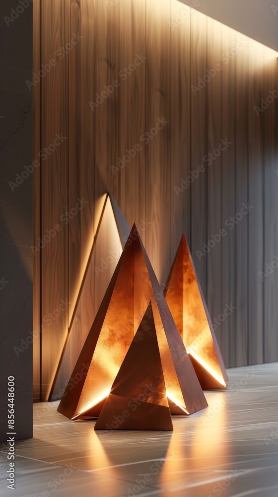 Aufkleber a trio of triangular lamps arranged at different heights creating a sense of movement.