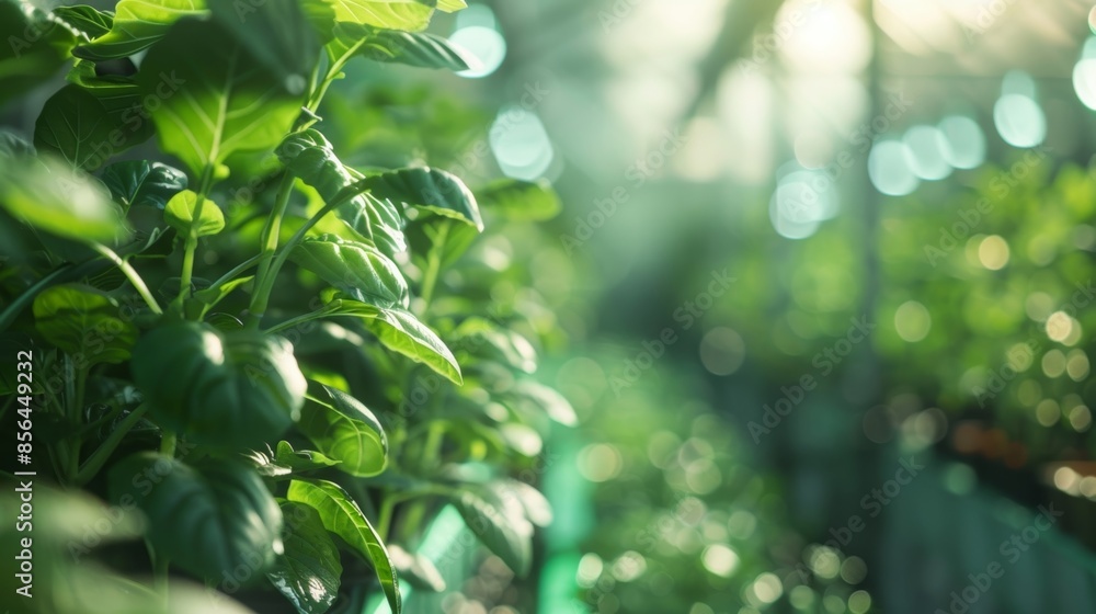Poster hazy scene of a hidden aquaponics farm utilizing technology to create an optimized growing environme