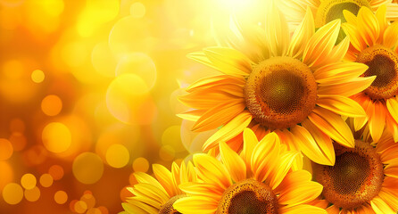 Fototapeta premium A vibrant bouquet of sunflowers basking in warm, golden sunlight.