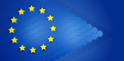 hexagonal EU hexagon background as grid structure diagonal triangle creative blue and yellow stars with shadow