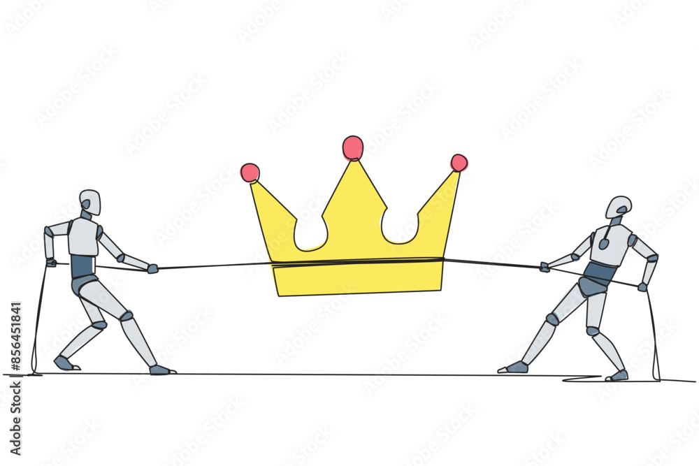 Aufkleber single one line drawing two robots fight for the crown. competition to become the greatest robot eve