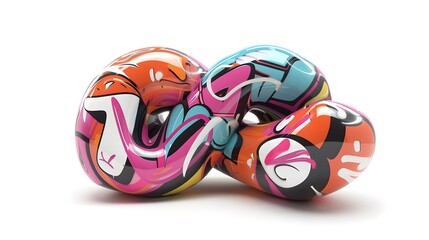 Obraz premium Colorful Geometric 3D Graffiti Art on White Background