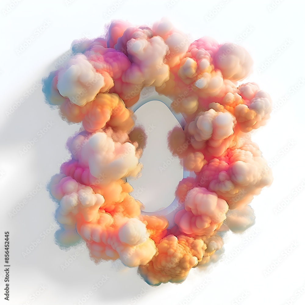 Poster dreamlike 3d rendered clouds in the shape of a vibrant colorful number zero