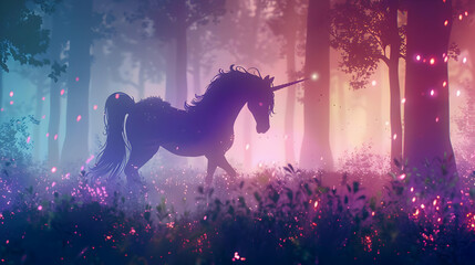 Obraz premium A unicorn in a glowing forest