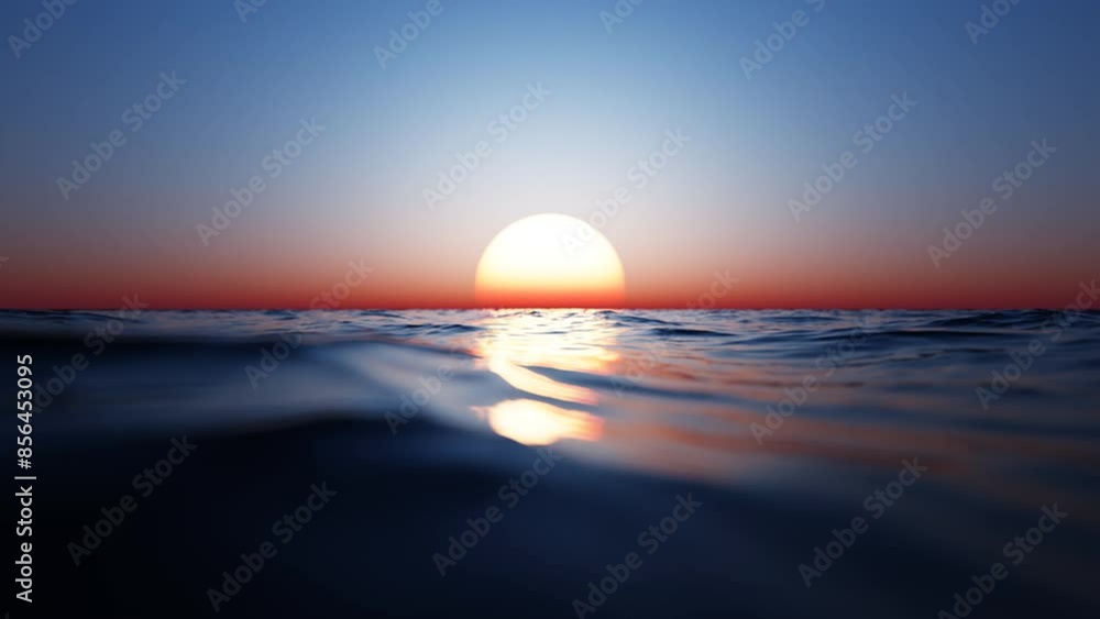 Poster Wave sea beach and sunset sky abstract background. Nature and summer concept. 3d render.	